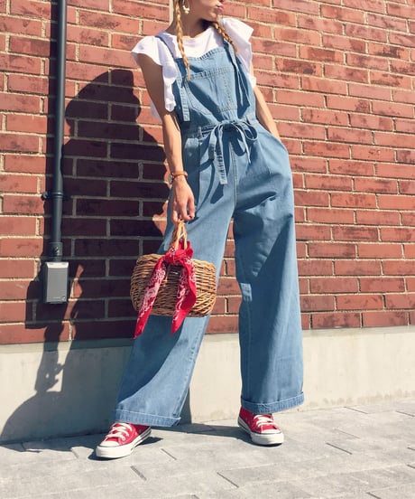 DENIM RIBBON SALOPETTE