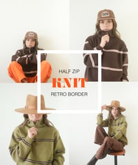 HALF ZIP BORDER KNIT