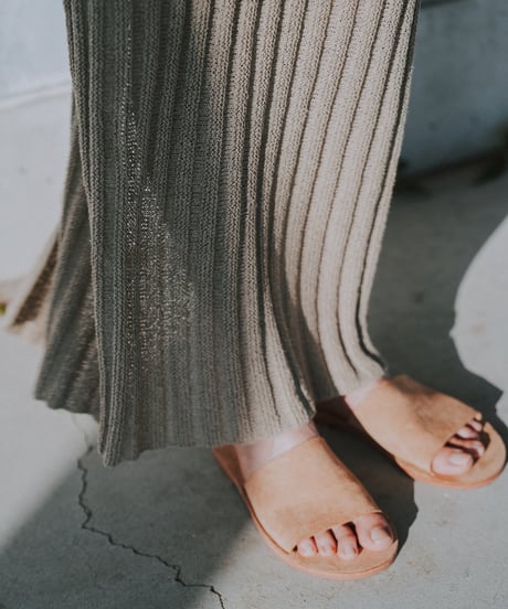 RIB KNIT PENCIL SKIRT - KHAKI