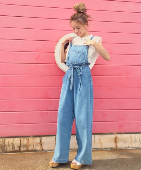 DENIM RIBBON SALOPETTE