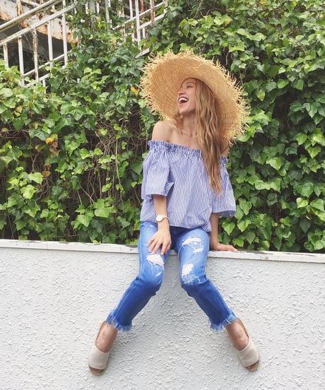 STRIPE OFF SHOULDER TOPS