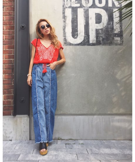 FRINGE DENIM WIDE PT