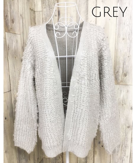 モヘアループニットカーデ(GREY)