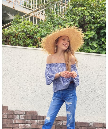 STRIPE OFF SHOULDER TOPS