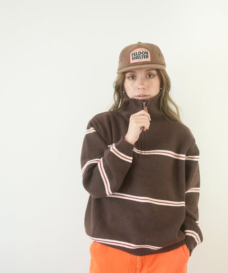 HALF ZIP BORDER KNIT