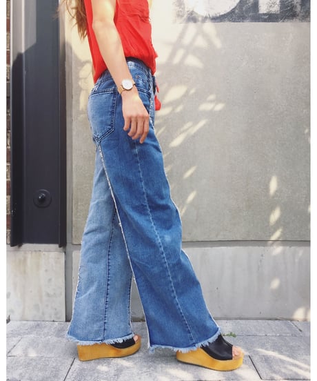 FRINGE DENIM WIDE PT