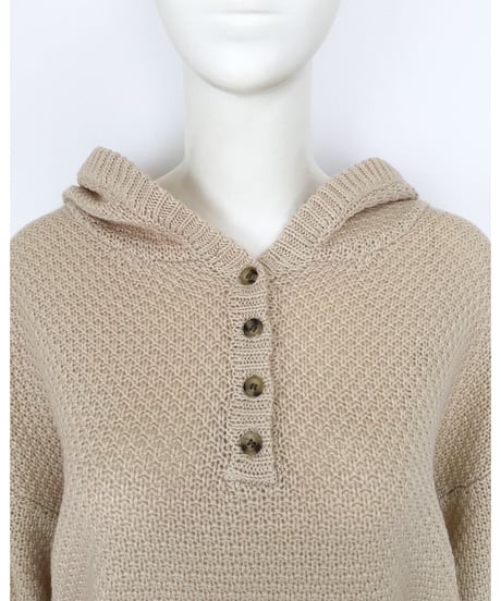 BUTTON KNIT HOODIE