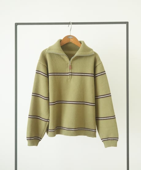 HALF ZIP BORDER KNIT