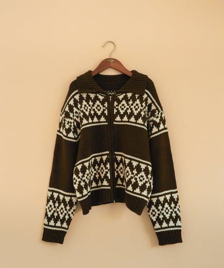 NORDIC CABIN KNIT ZIP BLOUSON - BROWN