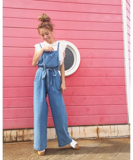 DENIM RIBBON SALOPETTE