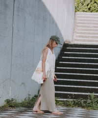 RIB KNIT PENCIL SKIRT - KHAKI