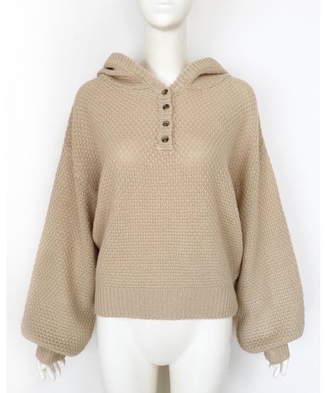 BUTTON KNIT HOODIE