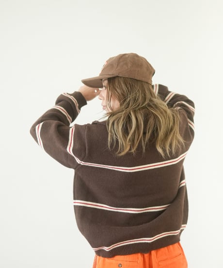 HALF ZIP BORDER KNIT