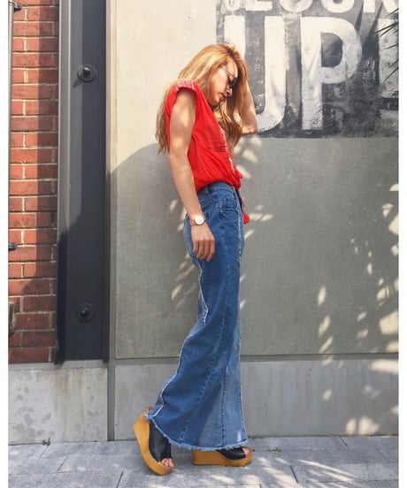 FRINGE DENIM WIDE PT