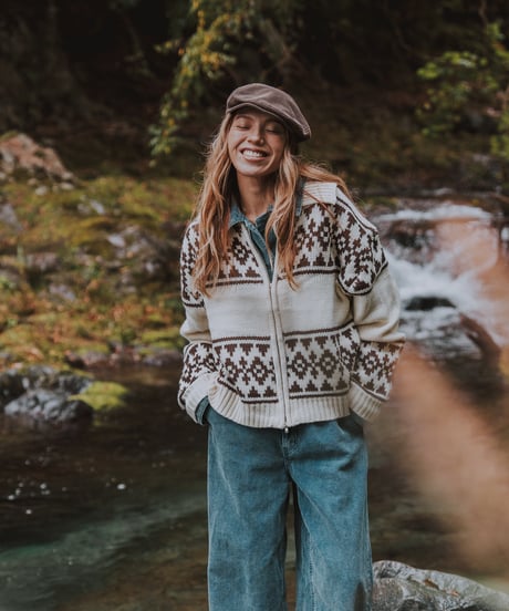 NORDIC CABIN KNIT ZIP BLOUSON - IVORY