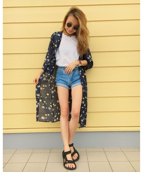 花柄シフォンガウン