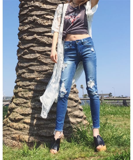 CUT OFF  SKINNY PT(L.BLUE)