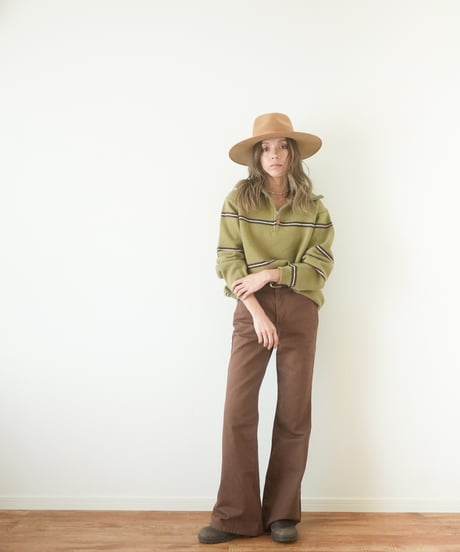 HALF ZIP BORDER KNIT