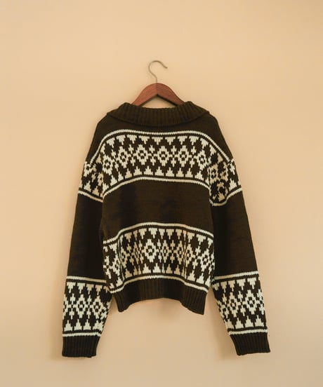 NORDIC CABIN KNIT ZIP BLOUSON - BROWN