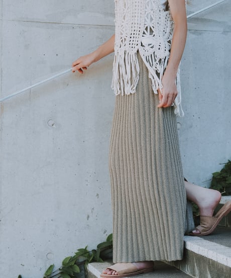RIB KNIT PENCIL SKIRT - KHAKI