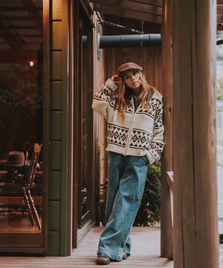 NORDIC CABIN KNIT ZIP BLOUSON - IVORY