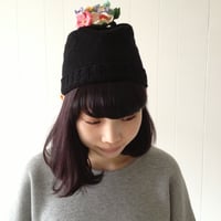【cikolata】 お花つきレースニットキャップ(クロ)