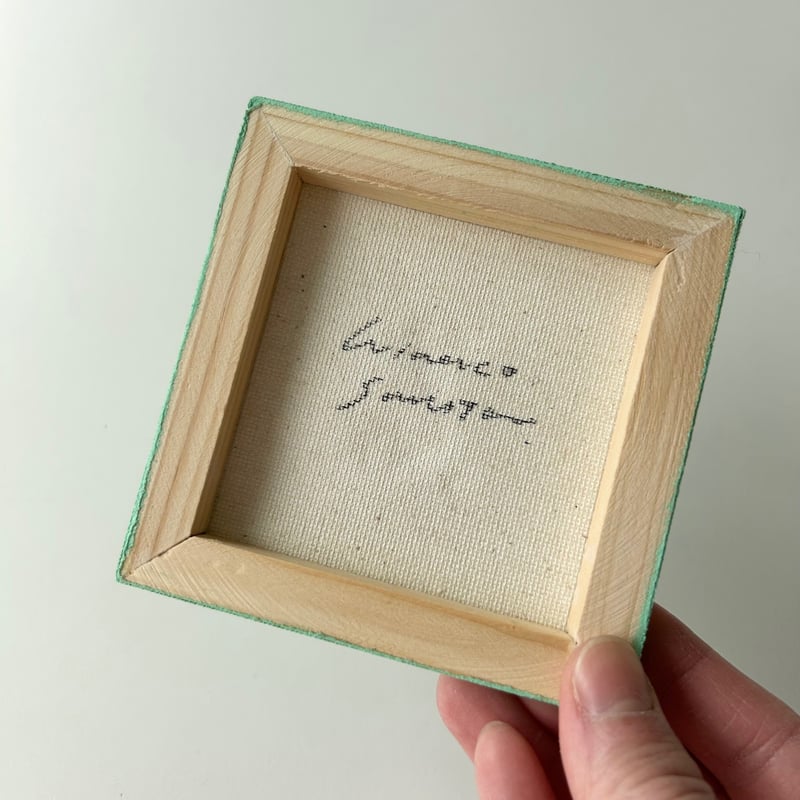 テディベア　クリーム　キャンバスアート　猿田妃奈子　個展 猿田妃奈子】キャンバス作品「loving embrace」みどり | Gumee