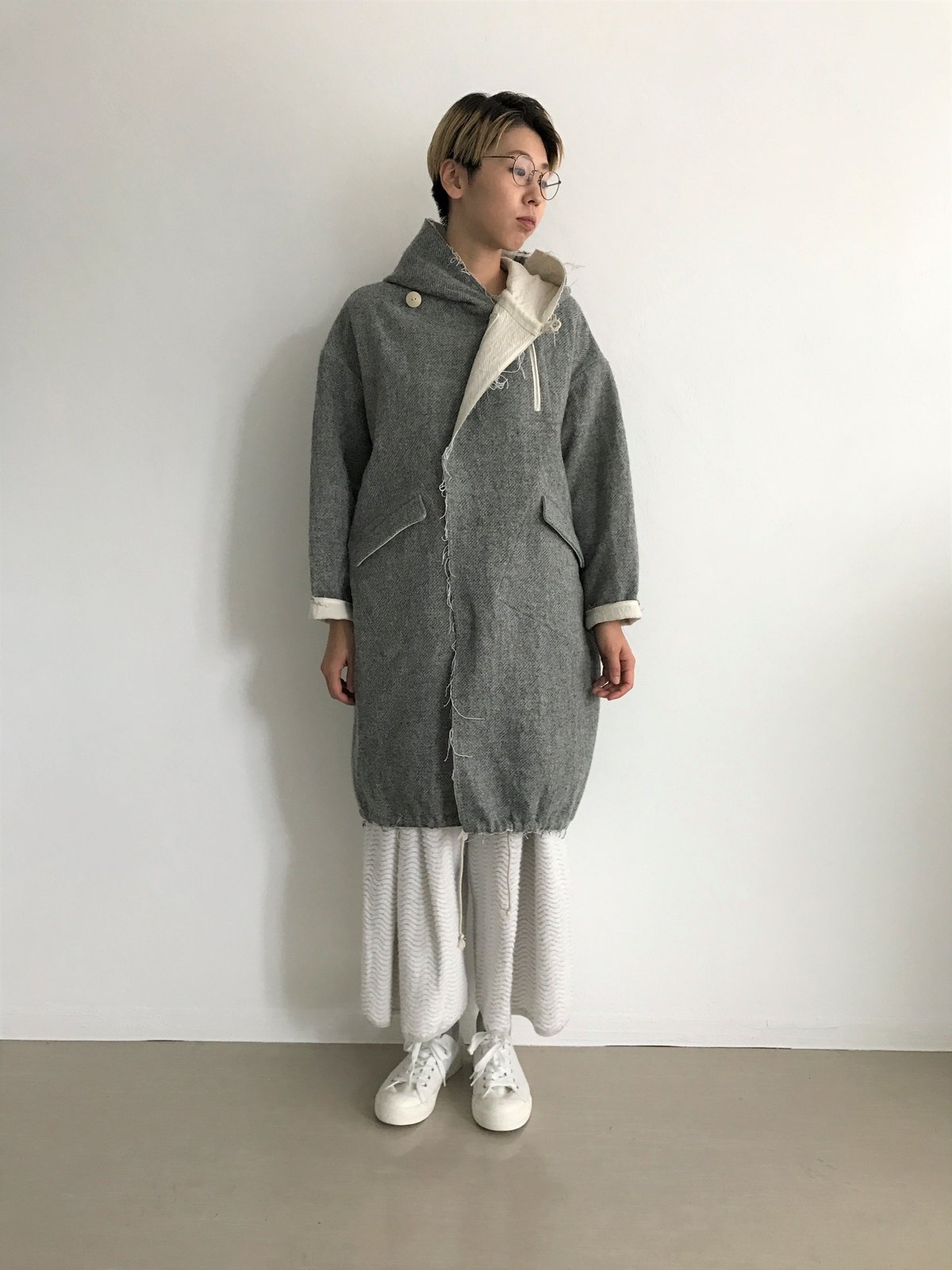サイズ1 （実寸L） sneeuw スニュウ ハリスツイード　青　モッズコート サイズ1 （実寸L） sneeuw スニュウ ハリスツイード 青 モッズ
