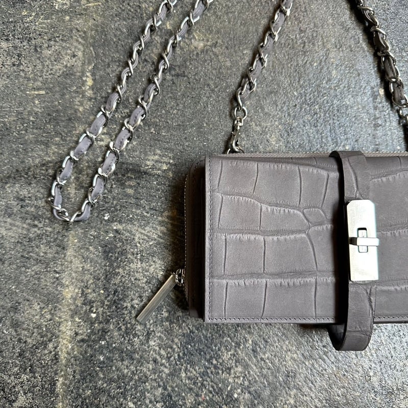 エムユーエル　新型ウォレットショルダー　クロコ　灰グレー　MUL エムユーエル 新型ウォレットショルダー クロコ 灰グレー MUL 【限定品