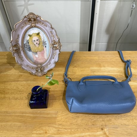 【MILLELA FIRENZE】レザーショルダーミニバッグ　ブルーグレー