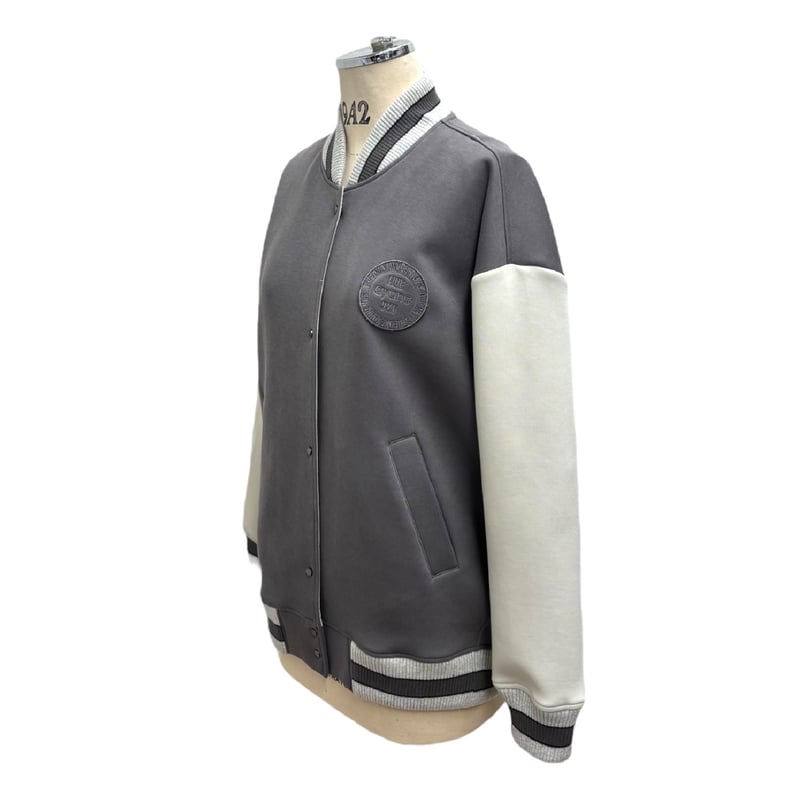 SAMPLES スタジャン グレー 90s USA製 TM ATHLETICS メルトン ウール 袖革スタジャン グレー