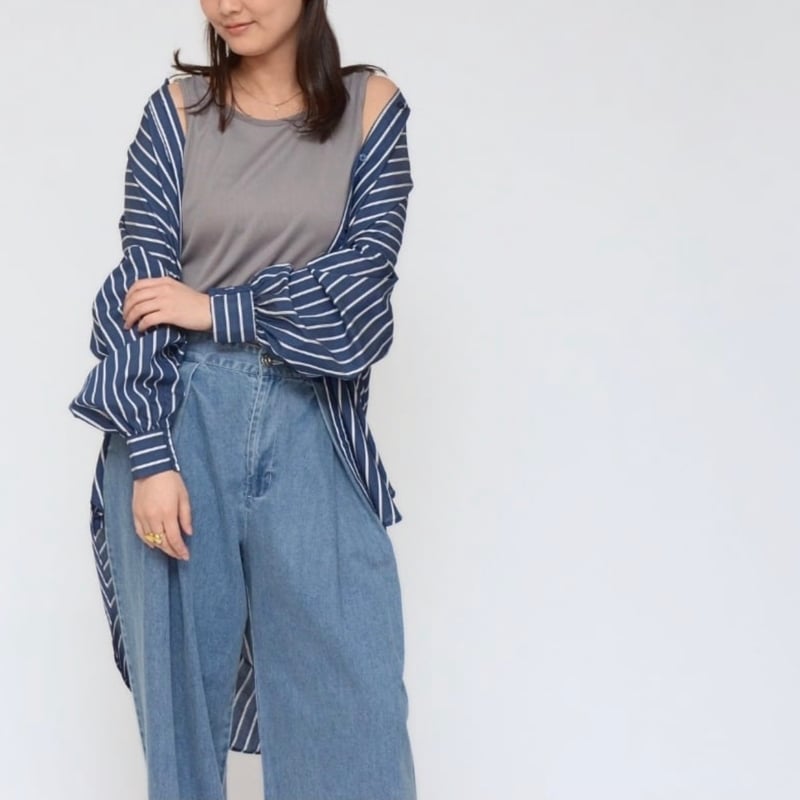 これぞ大人シャツ！！】バックプリーツストライプブラウス - LEZ
