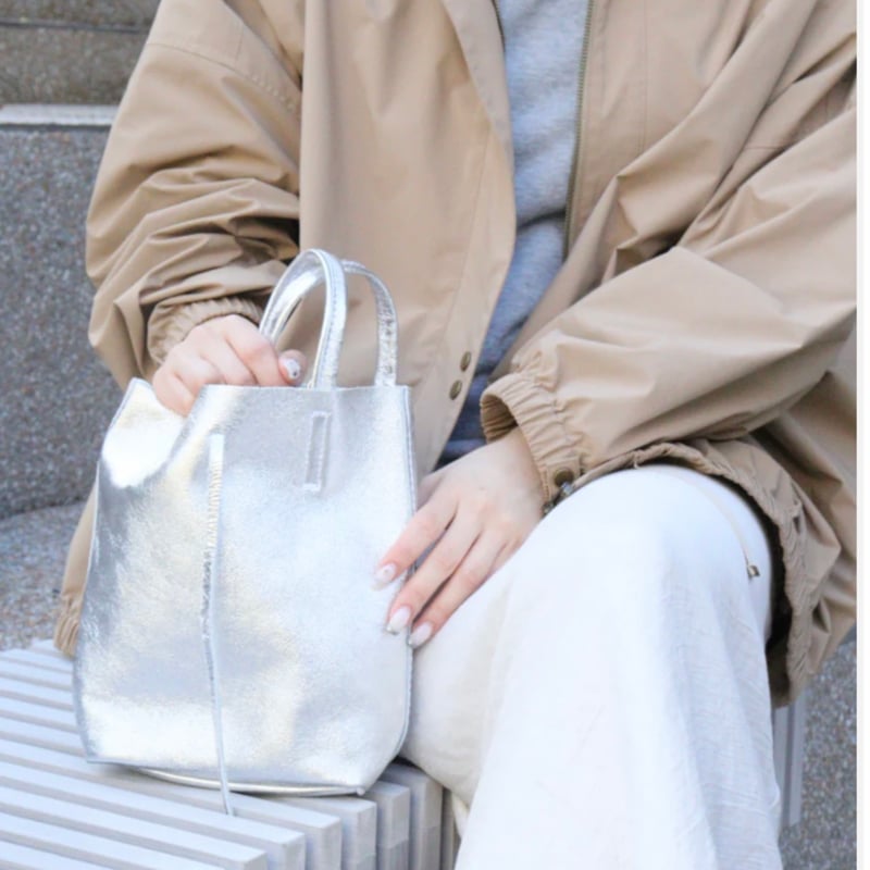 MILLELA FIRENZE】メタリックミニトートバッグ シルバー
