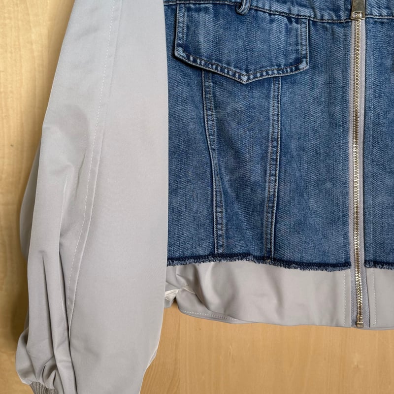 MICALLEMICALLE 異素材mix デニムジャケット /ブルゾン HUG.U（ハグユー） アウター ブルゾン 異素材MIX デニム スウェット G