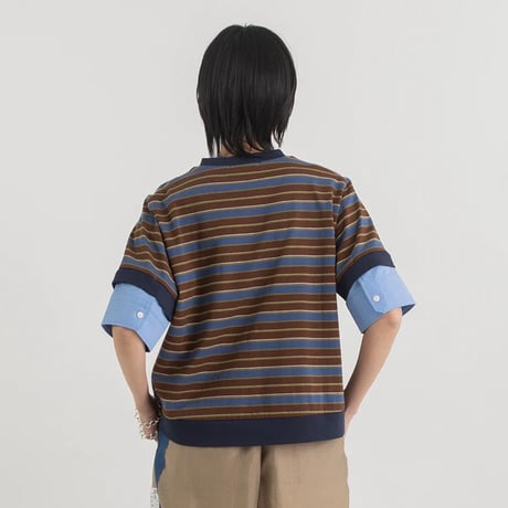 2WAYカフス レイヤード風ボーダープルオーバー【BB62-920】~BLANC basque~