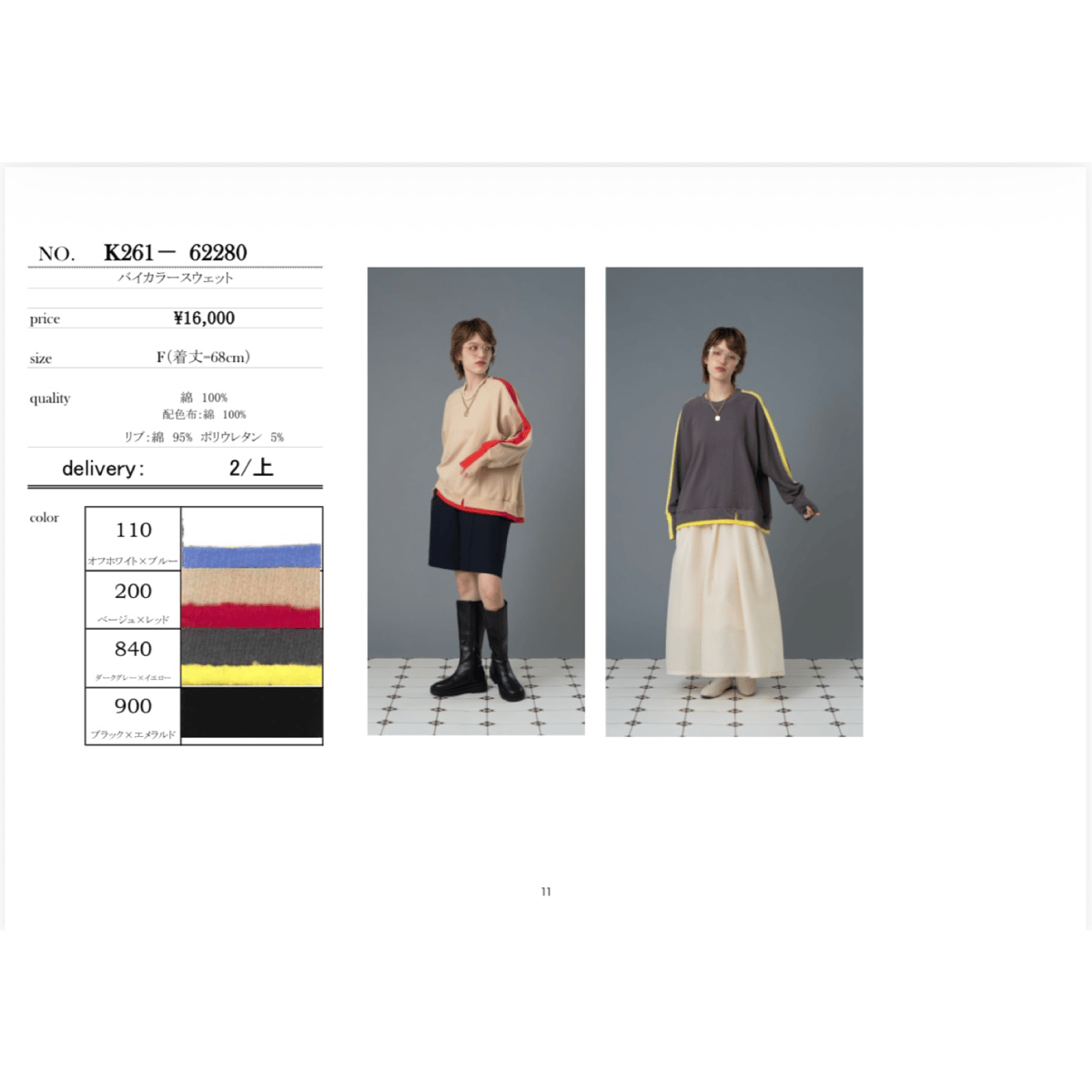 予約商品! 2026SS NO. K261－ 66280 バイカラースエット～kittle/キ