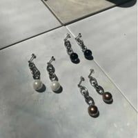 plastics pearl chain earring BRE-3627 ~ BLUE RANK~