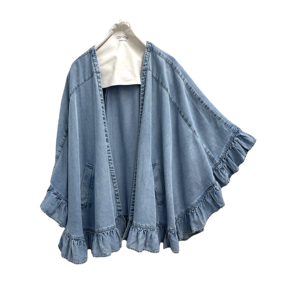ayaneテンセルデニムフリルポンチョ