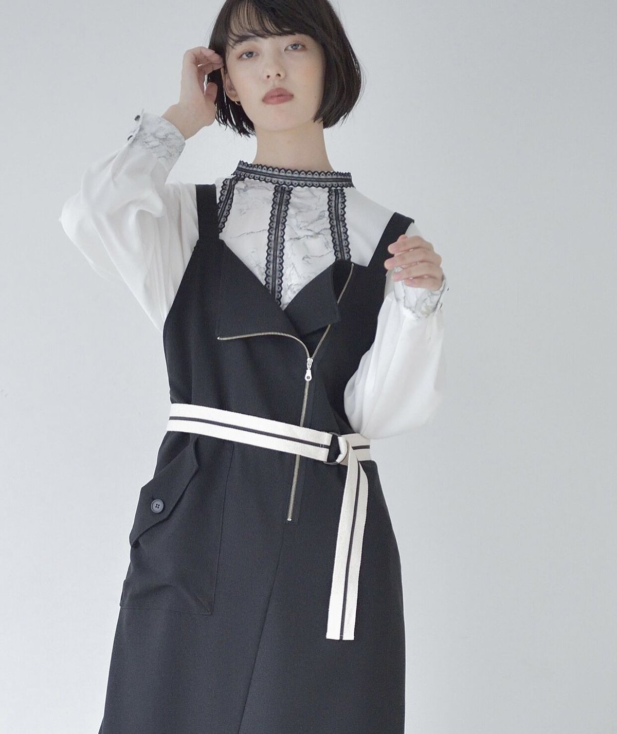 【新品】ジャンパースカート La SRIC / アシメZIP-JSK カーキ