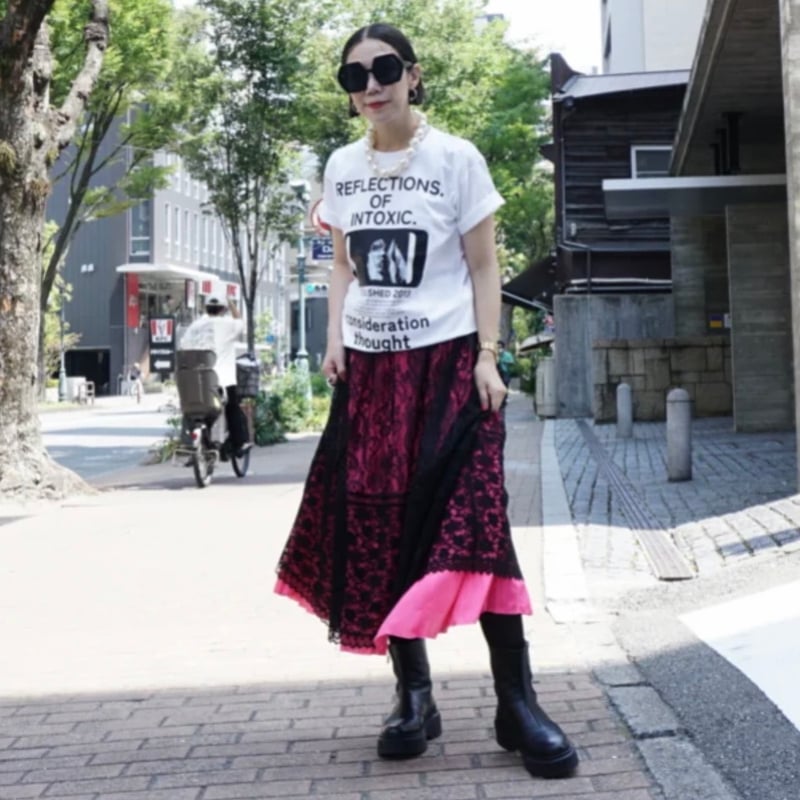 新品未使用☆トーマスマグパイフレアスカート 黒 チュールプリント ☆THOMAS MAGPIE☆チュールスカート トーマスマグパイ チュール