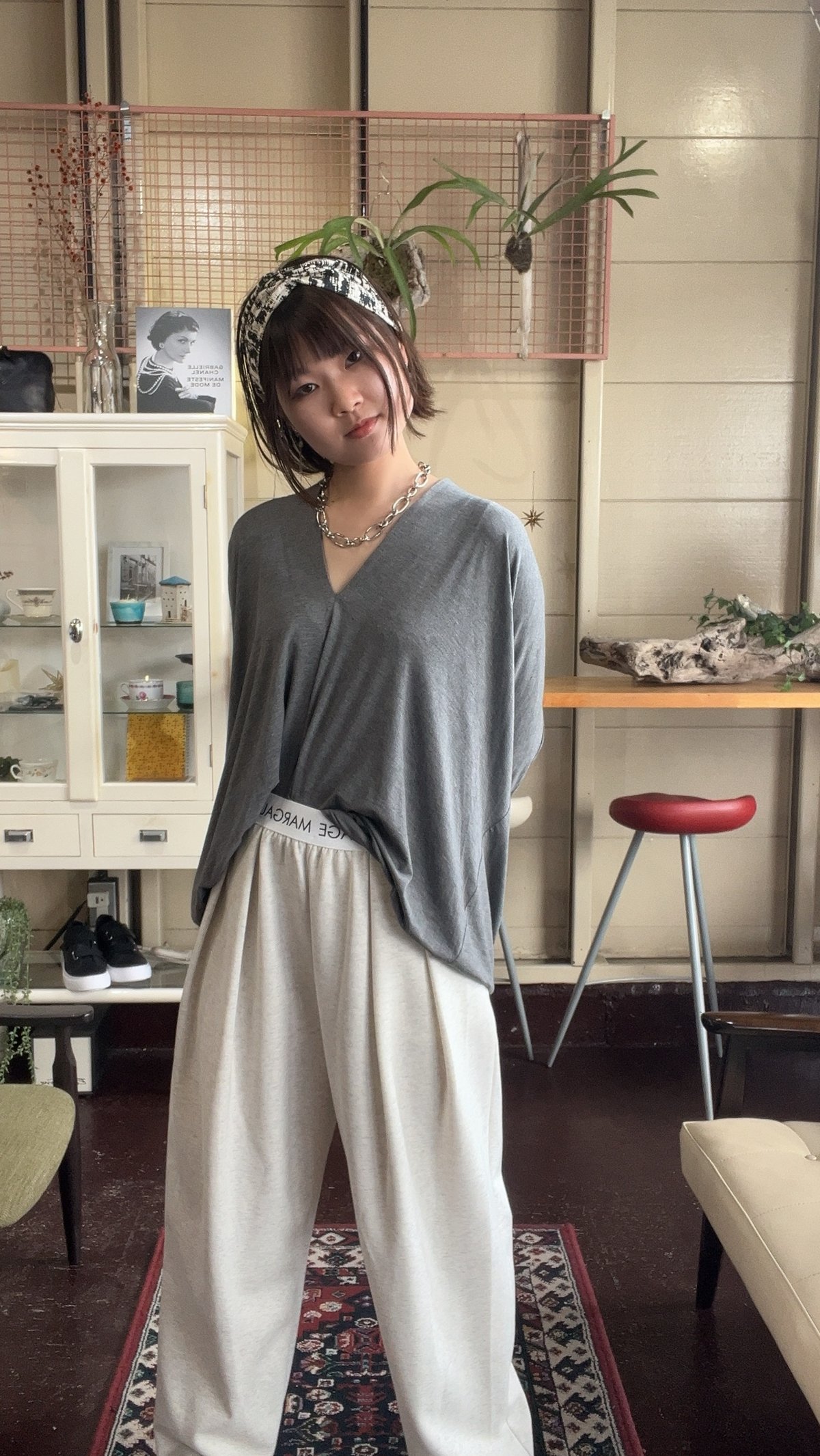 【最終価格】MARGAUX VINTAGE ロゴウエストゴムタックパンツ　新品 ロゴウエストゴムタックパンツ ~margaux vintage~ MG AC-25084-A
