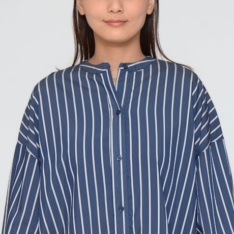 【これぞ大人シャツ！！】バックプリーツストライプブラウス - LEZ-2409B ネイビー - ~praia~