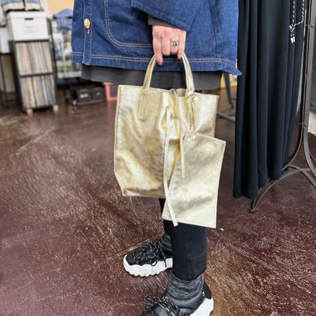 【MILLELA FIRENZE】メタリックミニトートバッグ　ゴールド