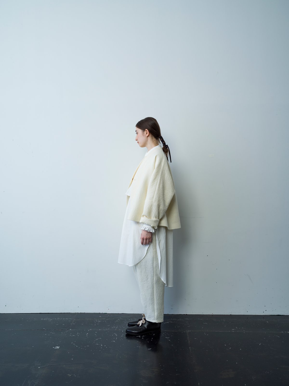 ジャケット・アウター collarless cocoon jacket 単純なる風景 Funnel collar cocoon jacket | the mark o