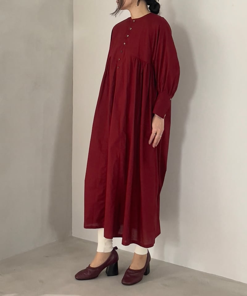 沈黙の音色 Collarless Half-placket shirt dress | the