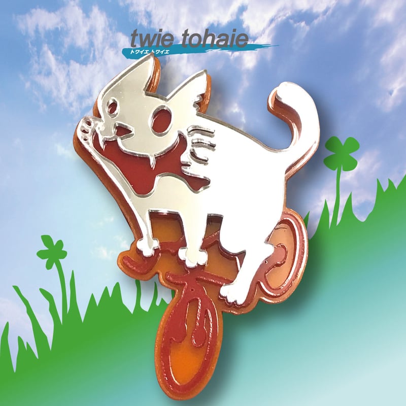 猫ブローチon自転車 リフレクターブローチ レッド | twietohaie