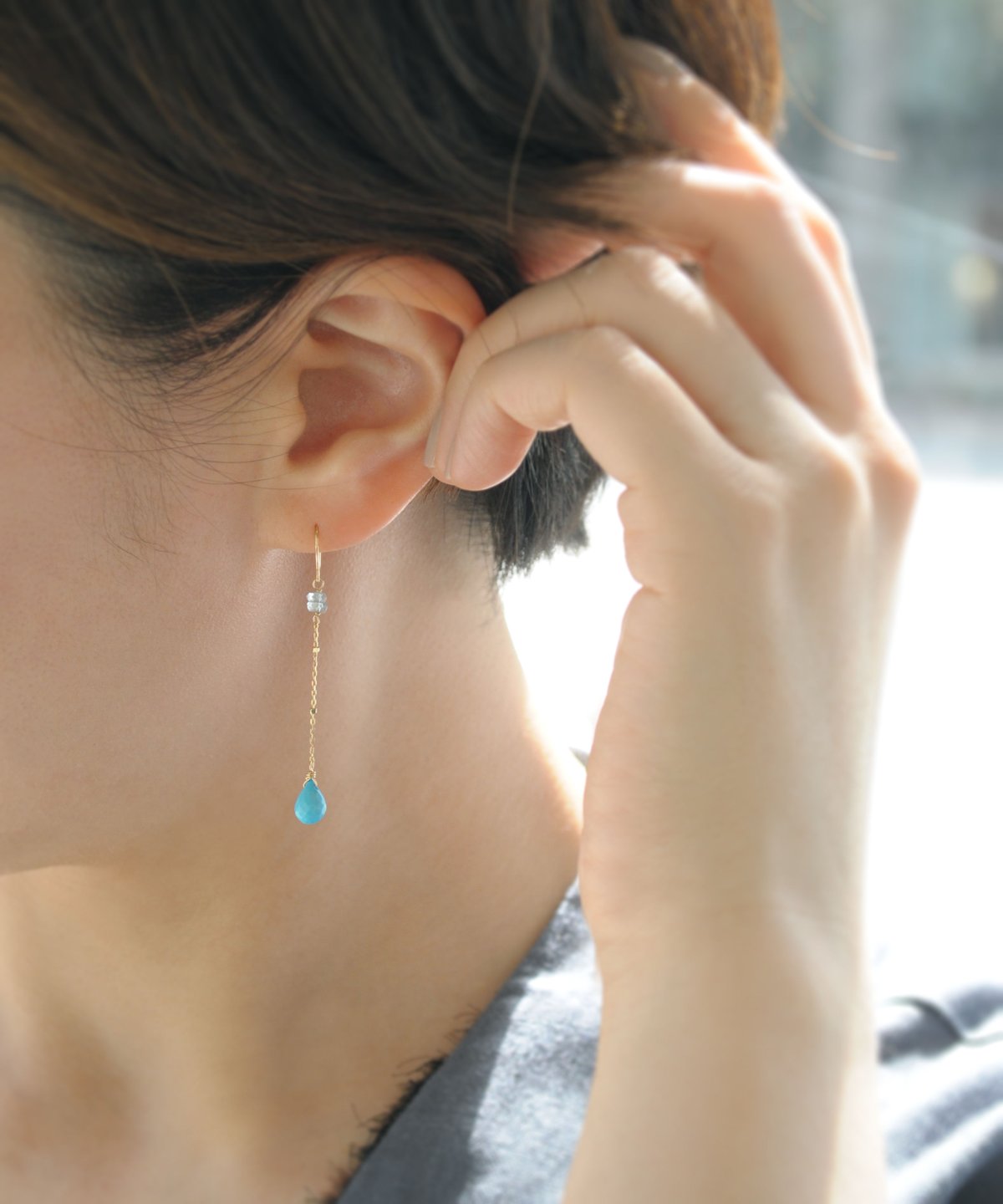 anq.】K10 ターコイズ ドロップグリッターチェーンピアス | KU