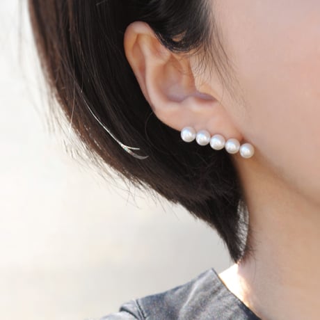 【anq.】K10・Pearl Line ピアス　淡水パール