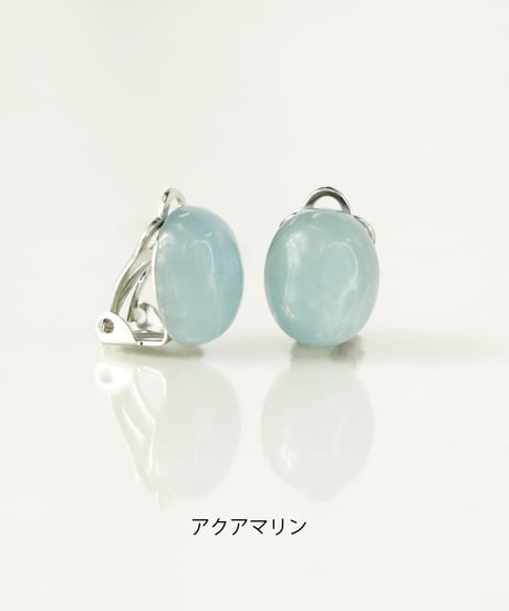 【anq.】OneStoneイヤリング・ マザーオブパール/アクアマリン