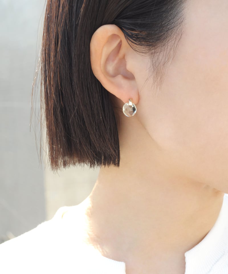 anq.】K10・グリーンアメシスト ラウンドチェッカーカット ピアス | KU